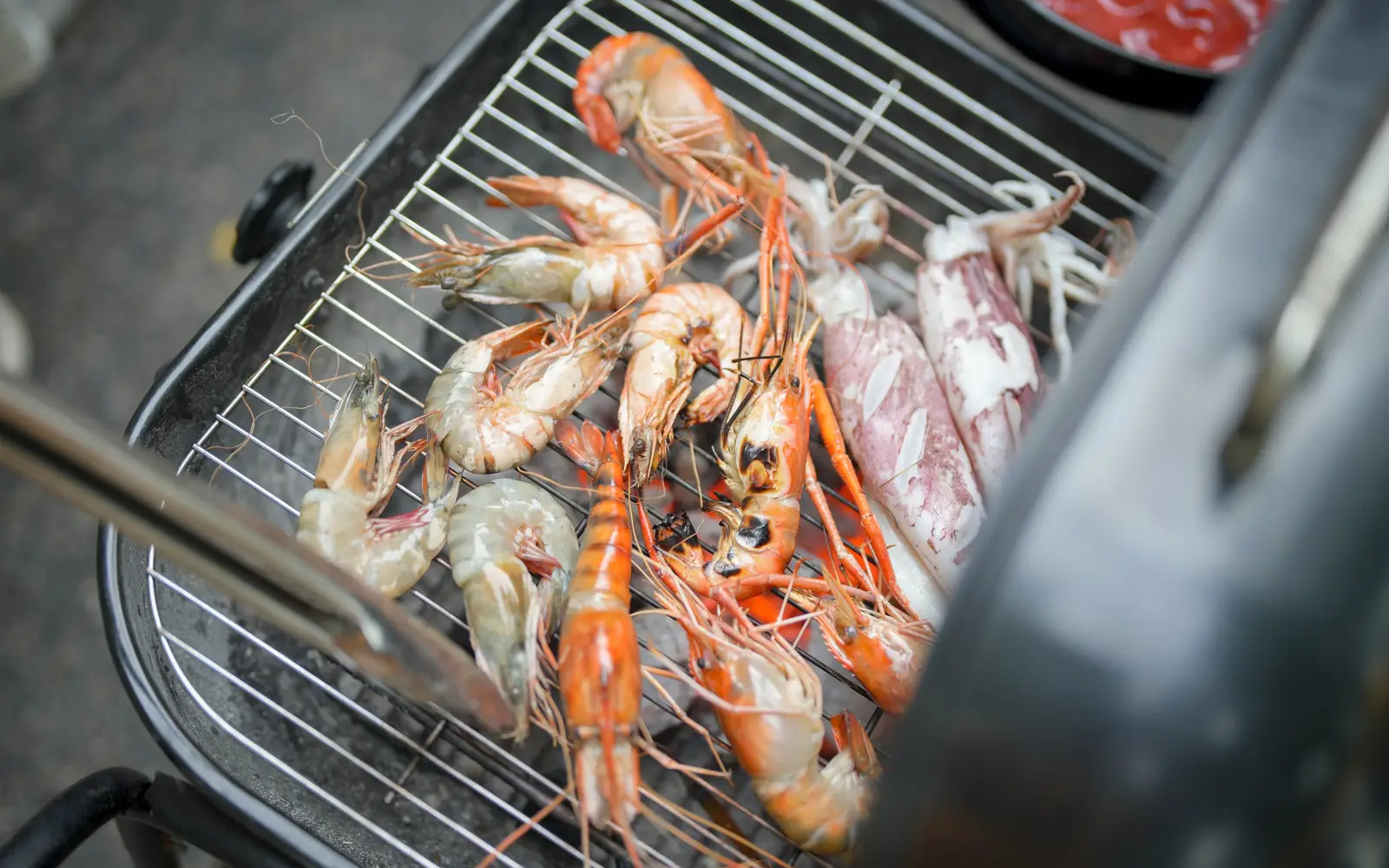 Seafood on a barbecue grill